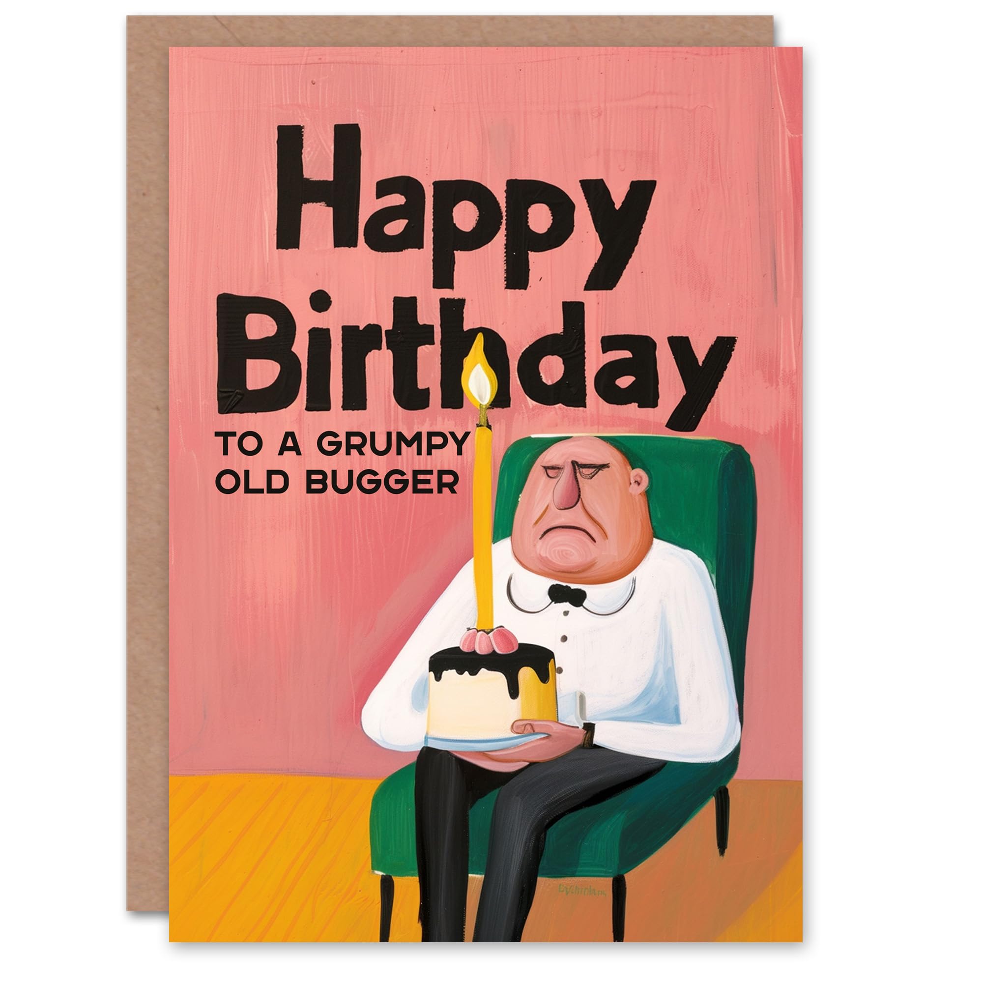Artery8 Birthday Card Grumpy Old Bugger Birthday Cake Painting Fun For Him Man Male Dad Brother Son Papa Grandad Greeting Card
