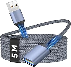 Extension Cable USB 2.0 5M, Extension Cable USB Type A Male to Female Nylon Braided Extender for Printer, Camera, Keyboard, Hub, Pendrive, External Disk, VR Glasses, Computer and Others