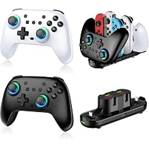 Switch Controllers 2 Pack with Charging Dock, Switch 2 Controller for Nintendo Switch/Switch 2/OLED/Lite, RGB Wireless Switch 2 Pro Controller with Wake up/6-Axis Gyro/Dual Vibration/Turbo/Screenshot