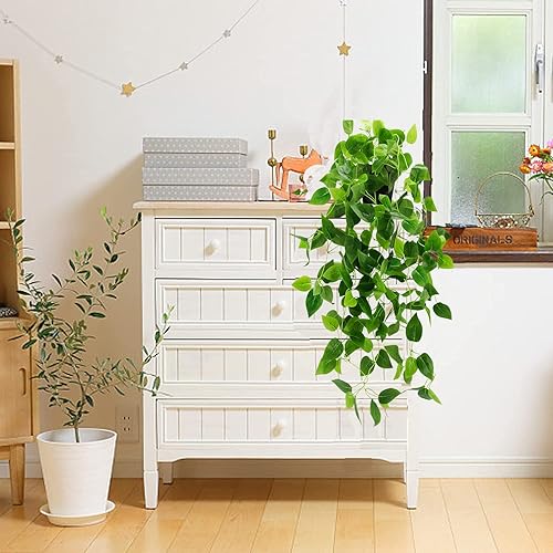Miniatura 7 de Toprooms Plantas colgantes falsas, paquete de 2 plantas artificiales, plantas colgantes artificiales, plantas artificiales en maceta, vid de