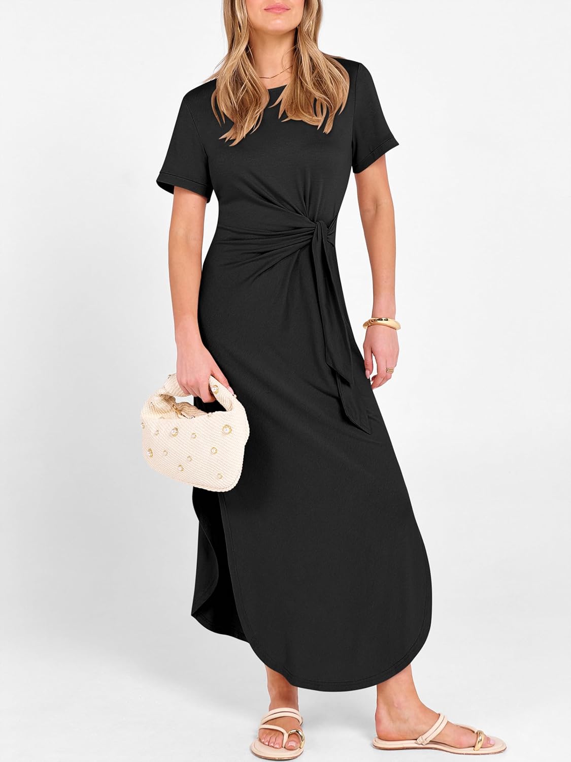 Prinbara Womens Summer Maxi Dress Casual Short Sleeve Tie Waist Split Long Tshirt Dresses 2026 Spring Vacation Cruise Clothes - Image 7