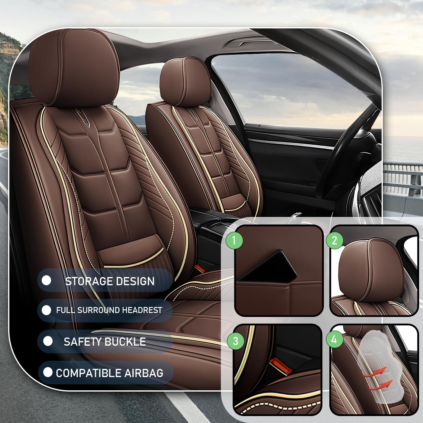 Leather Car Seat Covers Fit for Lexus Car LS 400 1996-2000, 5 Seater Car Seat Cover, Premium Waterproof, Scratch Resistant Car Interior Accessories (Full Set Coffee)