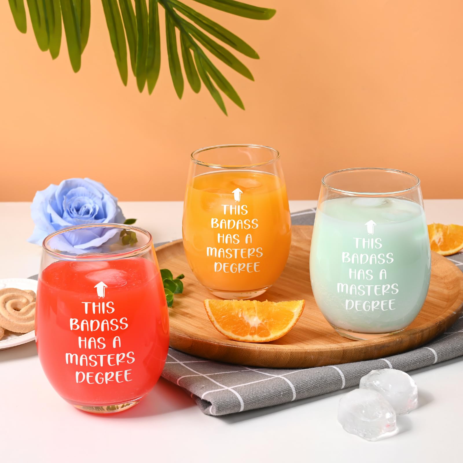 Futtumy Graduation Gifts, This Badass Has a Masters Degree Stemless Wine Glass for Her Women Sister Friends Graduates School Students Congrats Grad Party, Masters Degree Graduation Gifts for Her, 17Oz