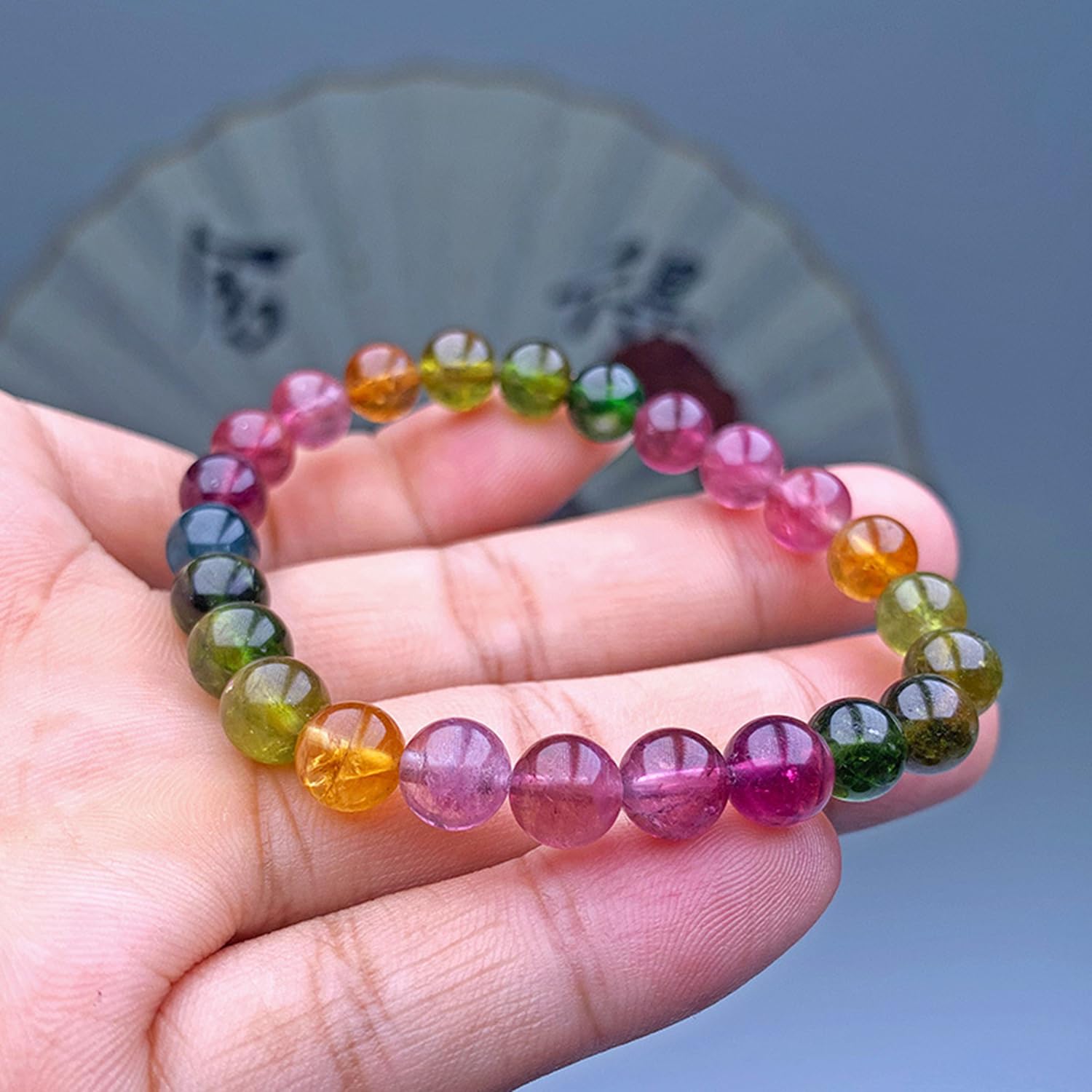 Braccialetti da donna colorati con perline di tormalina cristalli naturali | Braccialetti di cristallo energetico fatti a mano, regalo di gioielli da spiaggia estiva