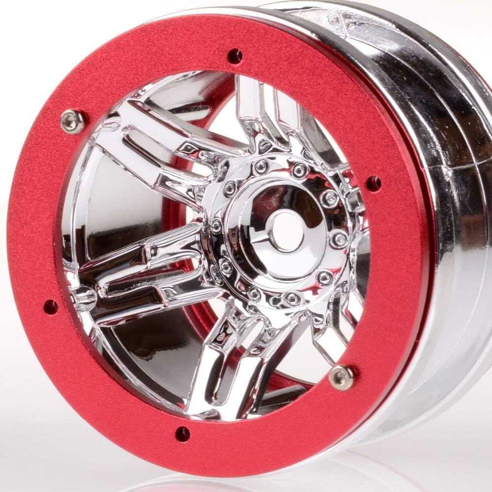 4PCS 2.2 Inch Beadlock Wheel Rim for 1/10 RC Rock Crawler Car SCX10 RR10 TRX4 D90 TF2(Red)