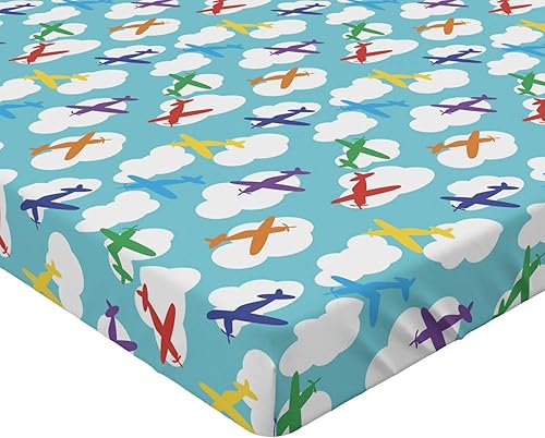 Miniatura 3 de Ambesonne Jurassic - Sábana bajera ajustable, arreglo de varias ilustraciones de dinosaurios, esqueleto, biología histórica, funda de cama con