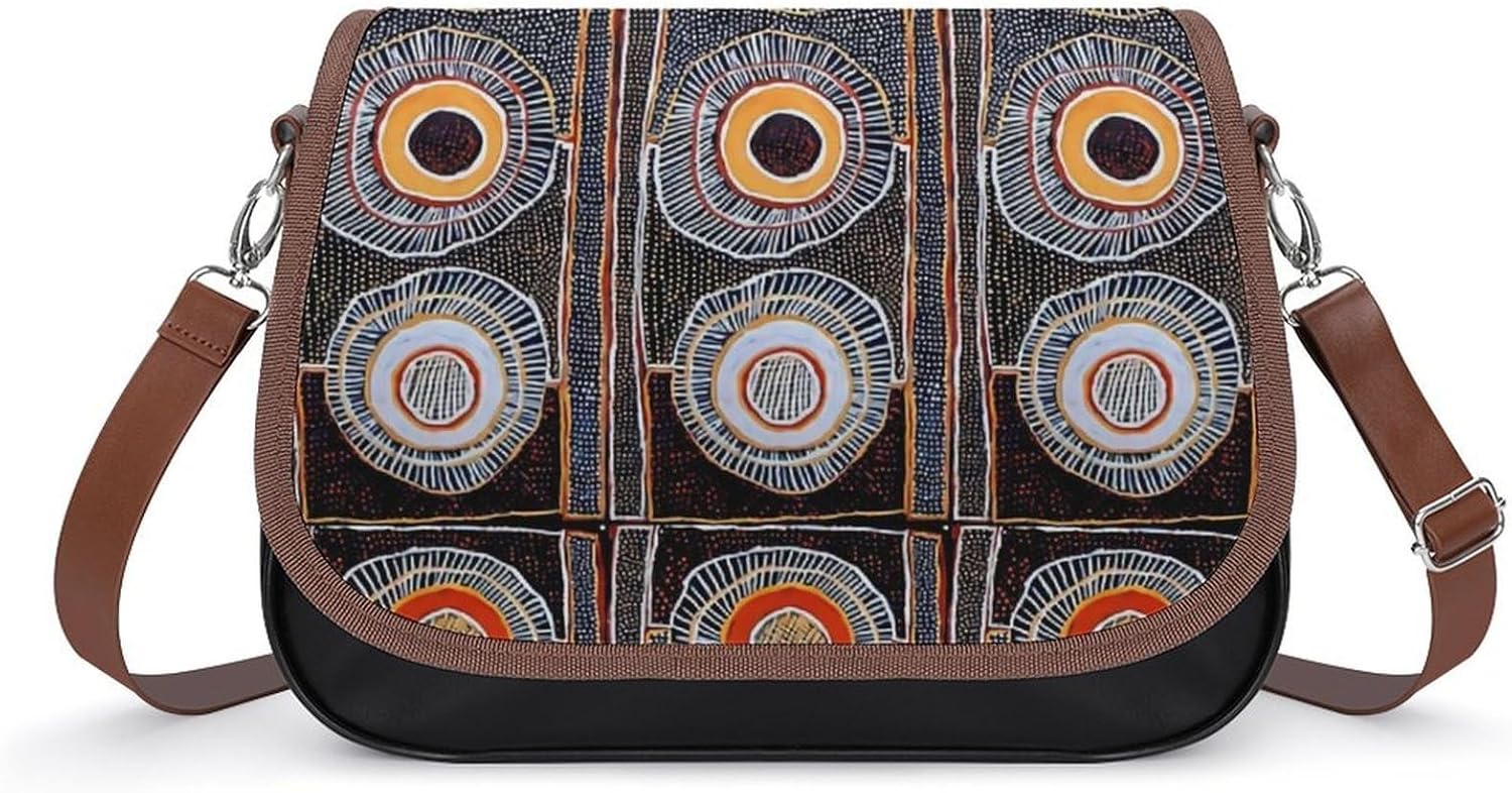 African Tribal Abstract Art ShortWomen's Faux Leather Crossbody Bag, Waterproof Wrinkle-Resistant Shoulder Bag with Detachable Strap, Large Capacity Casual Handbag, Fashion Daily Purse for Shopping Wo