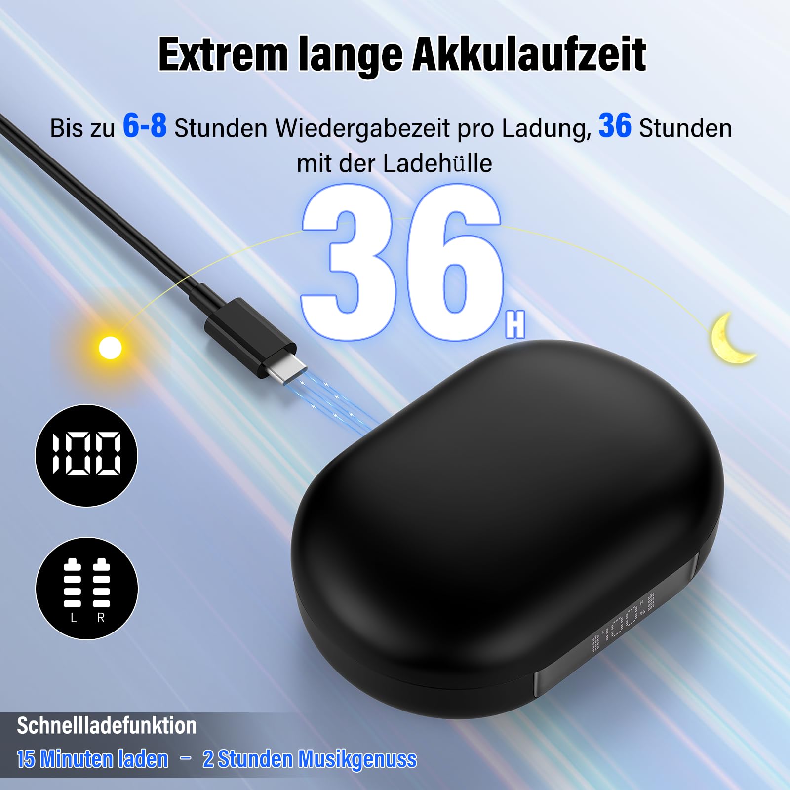 Open Ear Kopfhörer Bluetooth 5.4, 2026 Bluetooth Kopfhörer mit 14,2 mm Treiber, 36Std Ohrhörer Tiefem Bass mit 4 ENC Mic, IPX7 Wasserdicht Over-Ear Sportkopfhörer mit Ohrhaken für Laufen/Reiten/Büro