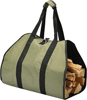 Package Canvas Firewood Bag Carrier, Water Resistant Log Tote Wood Carrying Bag With Handles for Camping Trip