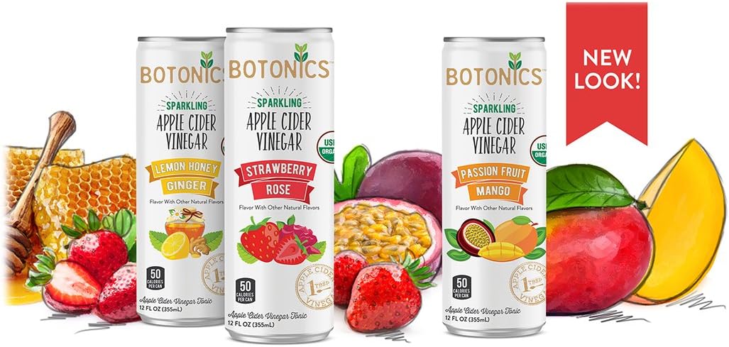 Botonics Sparkling Organic Apple Cider Vinegar Tonic, Variety Pack, 12 Ounce (Pack of 12)