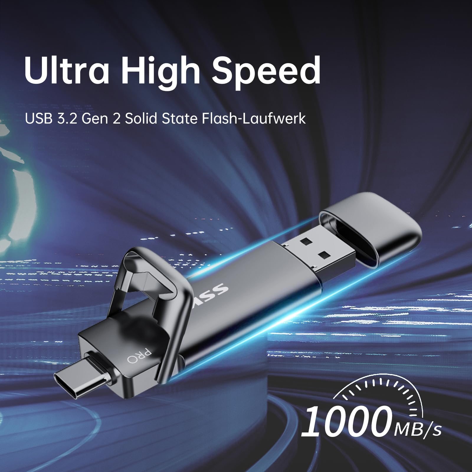 SSK 1 TB SSD USB C Stick bis zu 1000 MB/s, schnelle externe SSD-Festplatte, 1 TB Typ-C + A USB 3.2 Gen 2, USB-Speicherstick für iPhone 15/PS4/Android Handy/Tablet/Windows/Mac