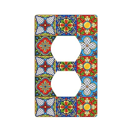 Mexican Talavera Tile Outlet Covers Duplex Wall Plate 1-Gang,Decorative Electrical Outlet Plate Covers Receptacle Outlet Cover 4.50