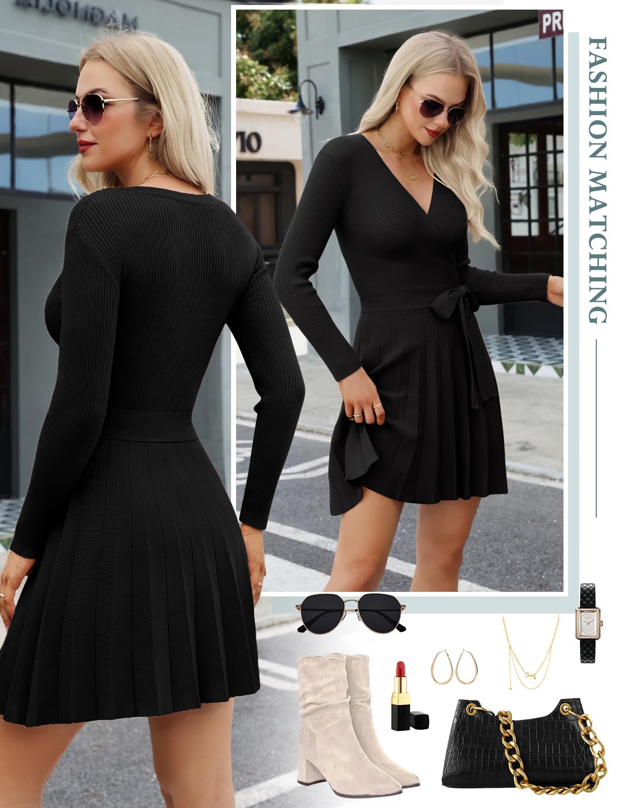 Strickkleid Damen Winterkleid Pulloverkleid Elegant