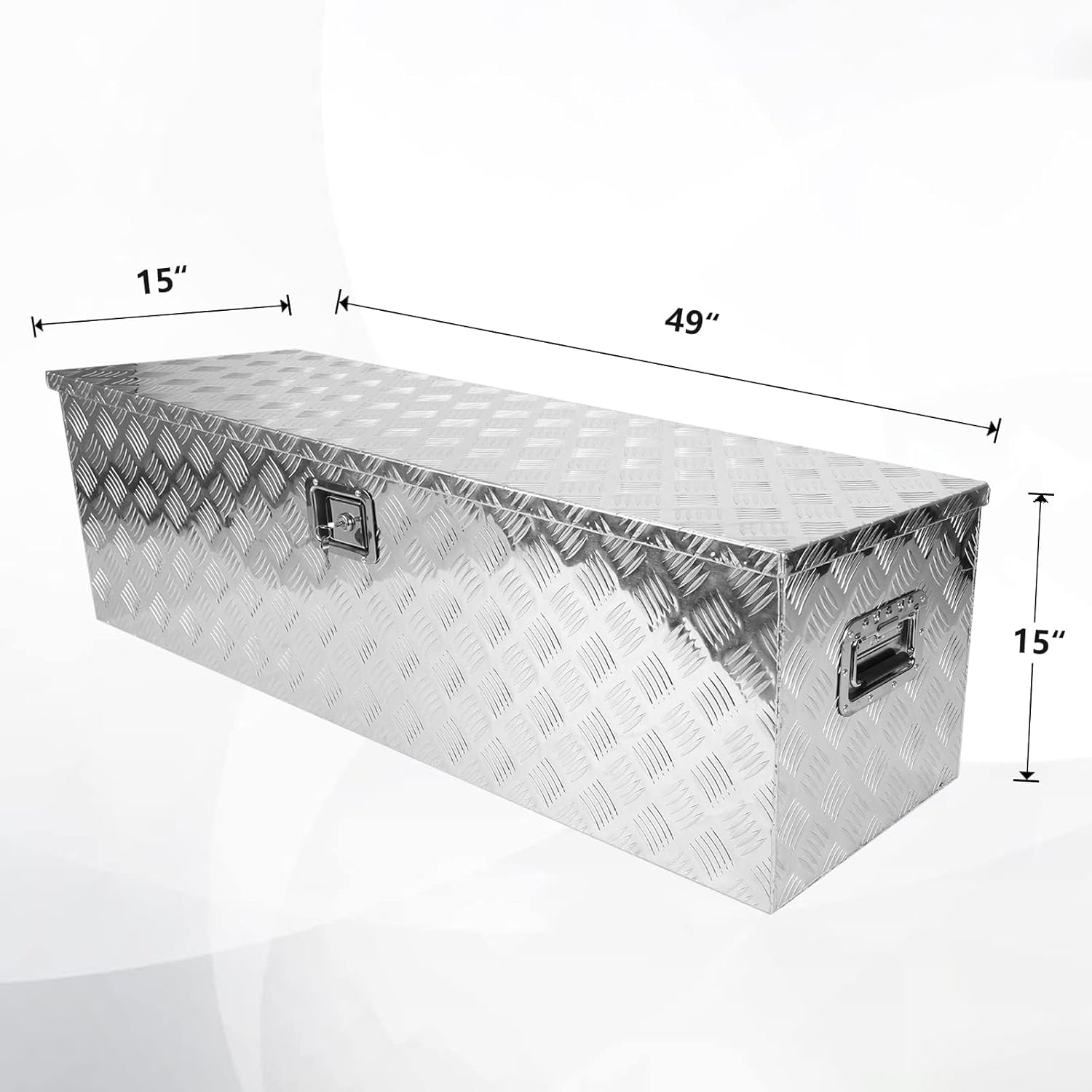 confote 49" Heavy Duty Aluminum Stripes Plated Tool Box Pick Up Truck Bed RV Trailer Toolbox Waterproof Square Storage Organizer with Side Handle, Lock with Keys -49"x 15"x 15"，Silver