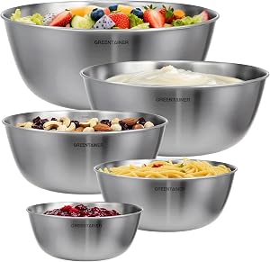 5-Piece Stainless Steel Mixing Bowls Set for Kitchen, Nesting Bowls for Mixing, Baking, Prepping, Cooking and Serving Food, Metal Mixing Bowls Dishwasher Safe (5)