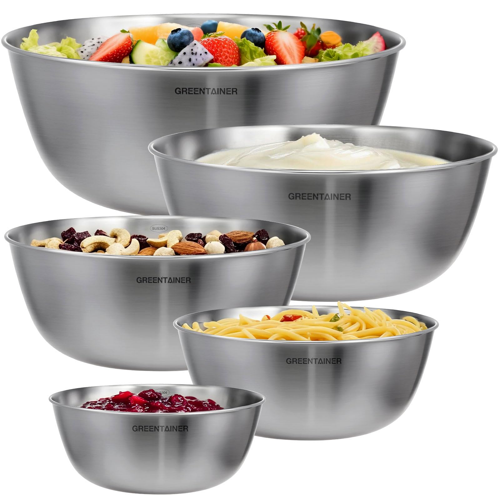 Greentainer Stainless Steel Mixing Bowls Set for Kitchen, 3.5L Nesting Bowls for Salad, Baking, Prepping, Cooking and Serving Food Prep, Metal Mixing Bowl Dishwasher Safe, 4 PCS