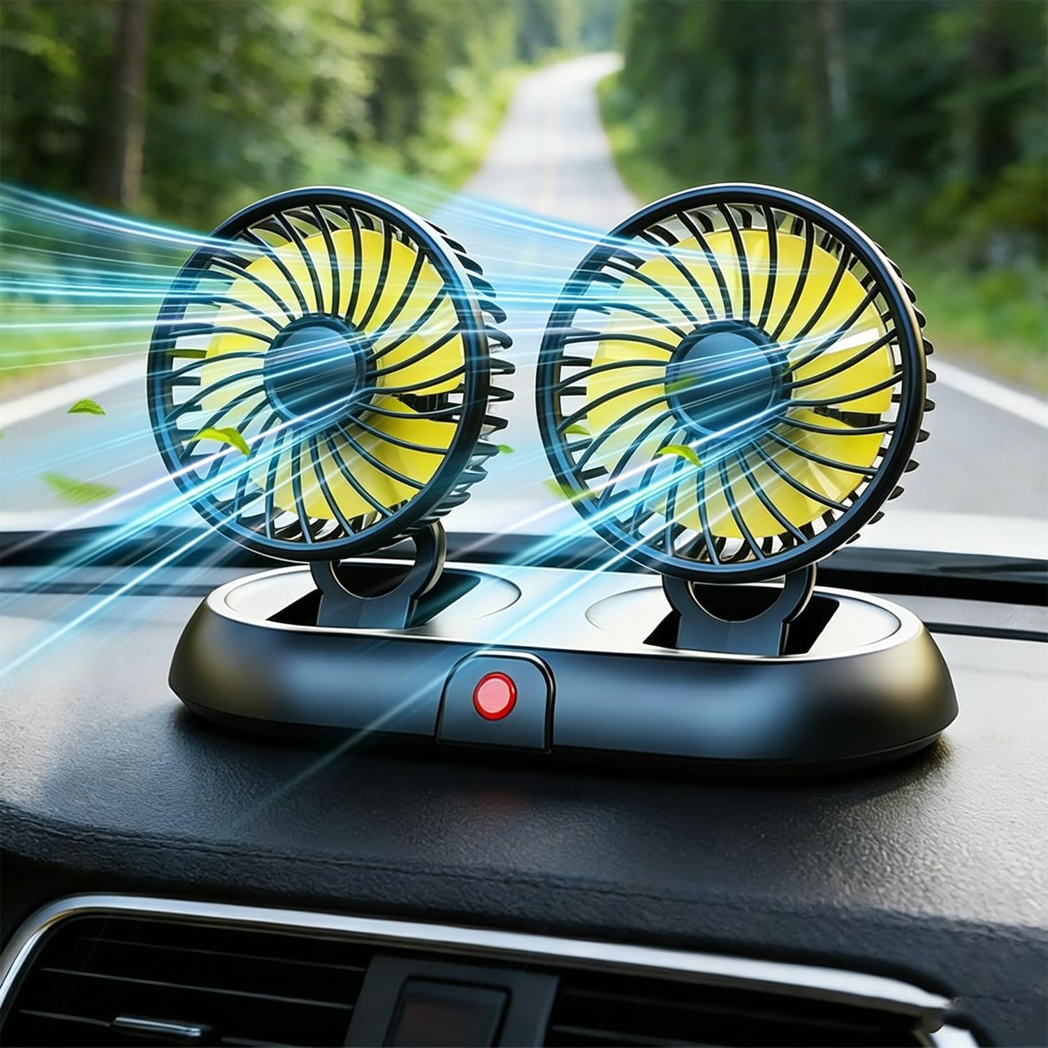 Ventilateur de Voiture à Double Tête 12v 9.6W, Rotation à 360 Degrés à 3 Niveaux de Vitesse Ventilateur de Refroidissement de Voiture USB Avec Plaque D'immatriculation pour Voiture, SUV, Camping-car