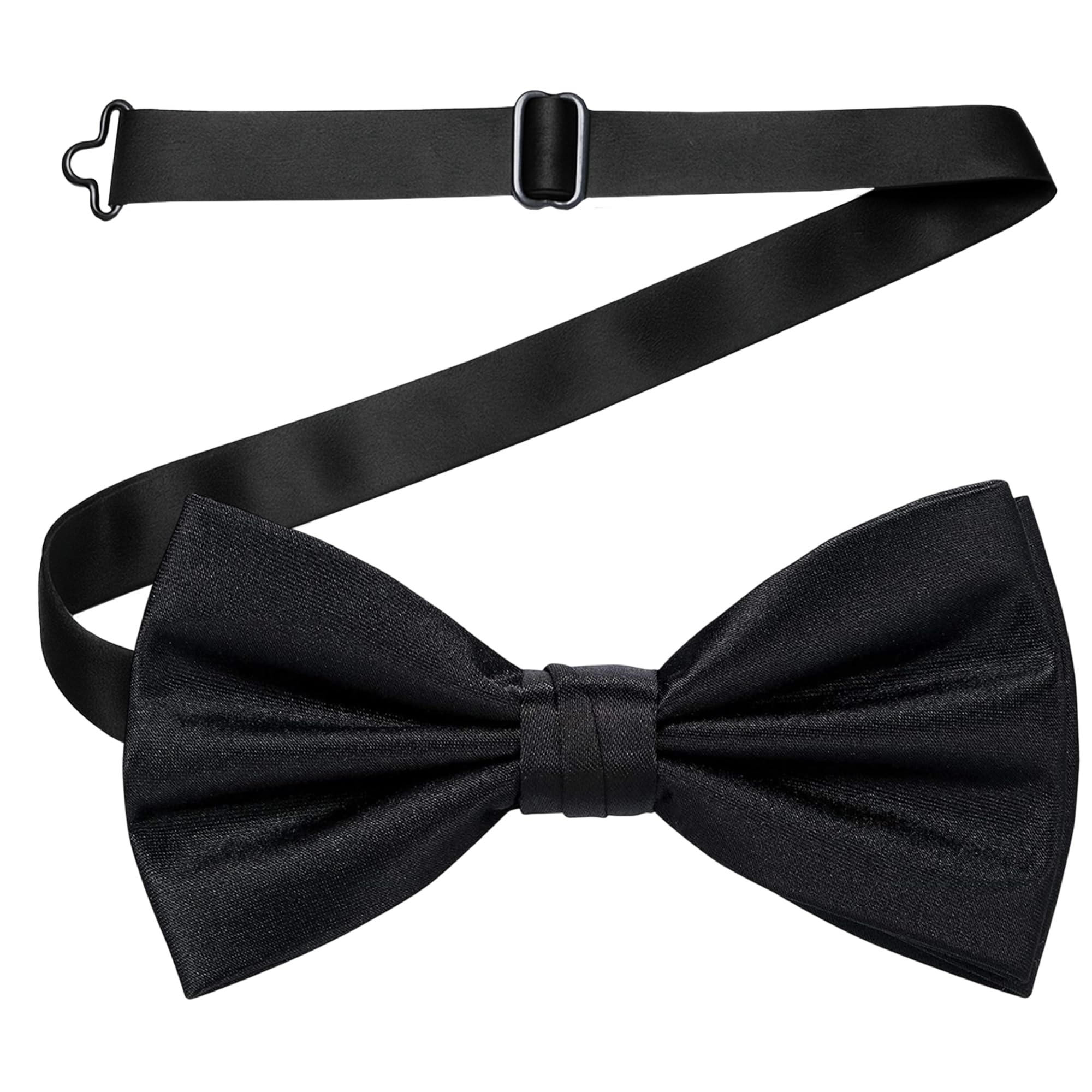 WedDecor Classy Pretied Adjustable Bow Tie Satin Butterfly Neck Stylish Bowtie Solid Colour Tuxedo Men Women Kids Formal Casual Fashion Accessory, Black