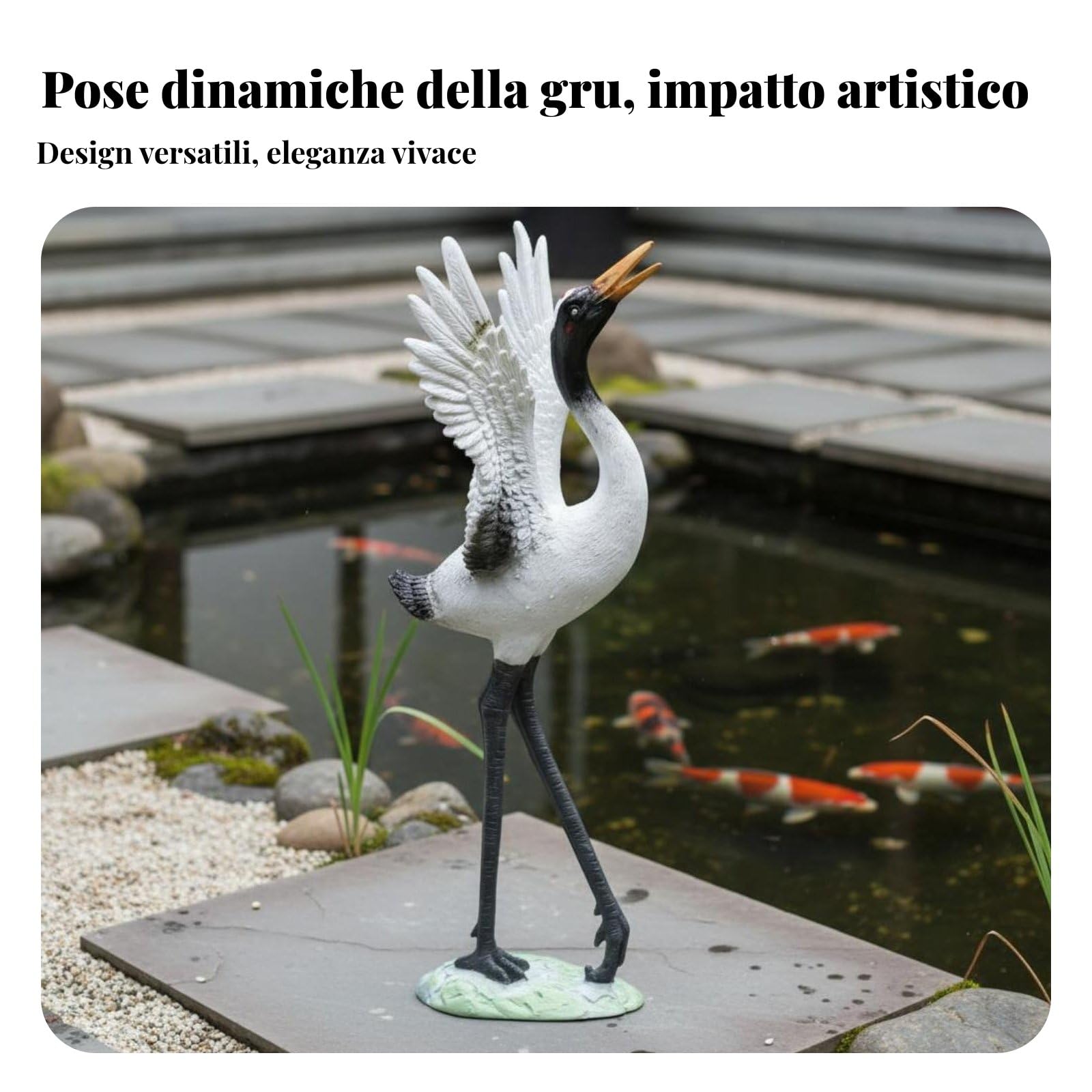 Scultura Gru Statua Uccello Ornamento Giardino Decorazione Resina di Qualità Mano Dipinta Durata Esterna Lunga Tocco Elegante E Adatta per Giardino, No.4, Ali Spiegate