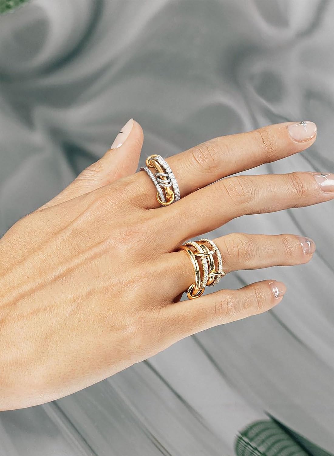 Gold Silver Rings for Women Non Tarnish 18K Gold Plated Stackable Rings Dainty Cubic Zirconia Statement Rings Wedding Band Thumb Ring Mixed Metals Stacking Rings Set Size 6 7 8 9 10 Jewelry Gifts - Image 7