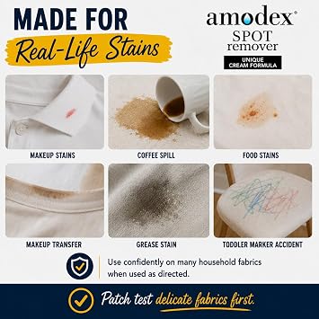 Amodex Ink & Spot Remover for Clothes, Leather and Skin - Removes Ink, Ballpoint, Sharpie, Grease and More, Works on Set-in Stains, Gentle but Powerful, 4oz/120ml Bottle