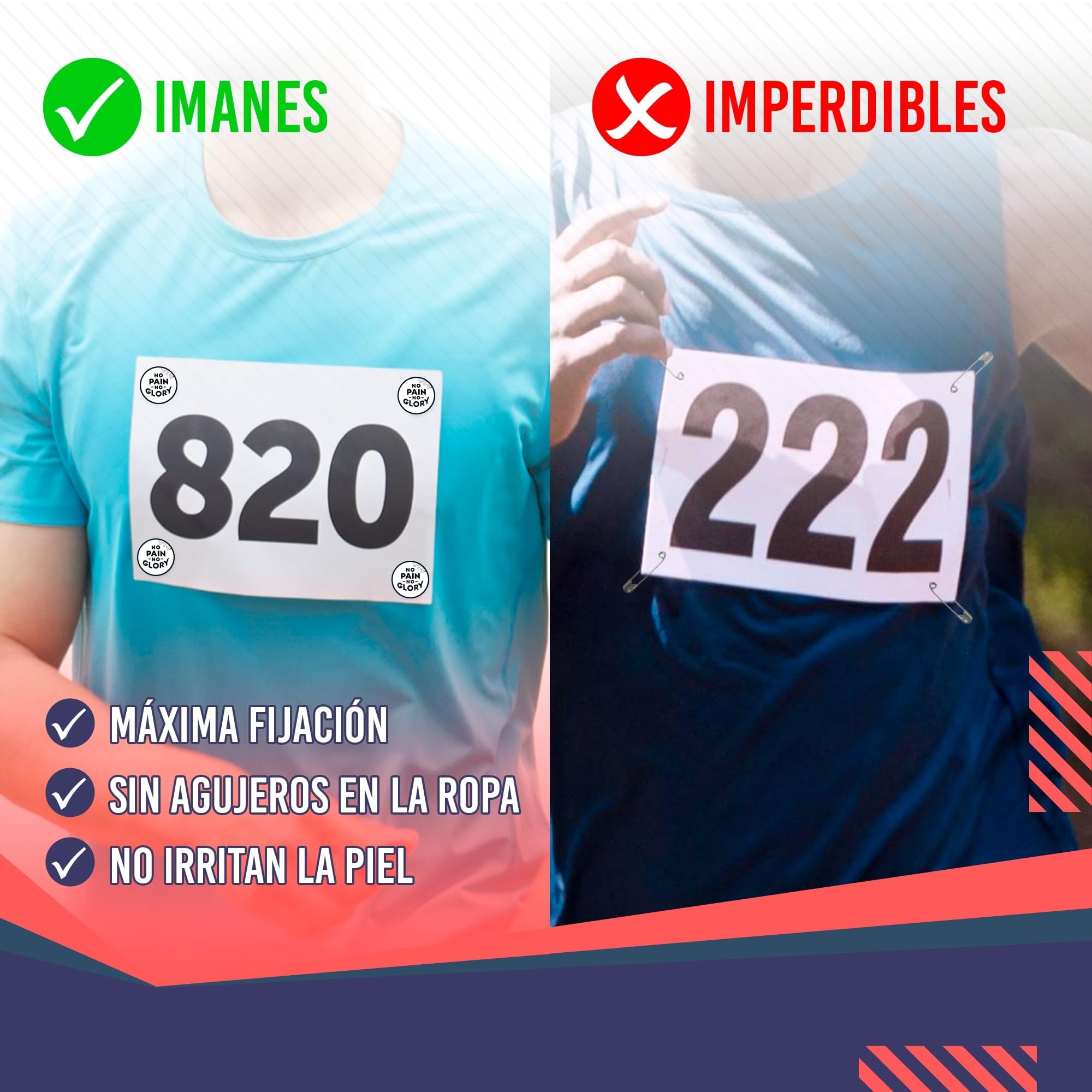 VERY IMPORTANT RUNNER - Pack de 4 Imanes Deportivos con Bolsa Impermeable - Imanes Sujeta Dorsales para Running y Triatlón 18mm - Sujeción Segura Sin Agujeros en la Ropa - Diseño No Pain No Glory — view 6