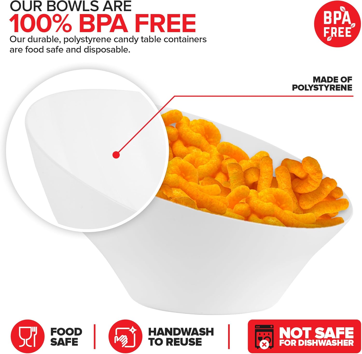 Stock Your Home 20 oz White Plastic Serving Bowls (96 Pack), Medium Disposable Snack Bowls, Candy Dishes, Buffet Containers for Parties