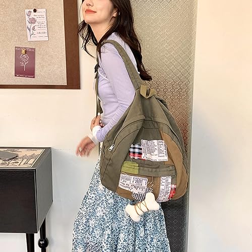 Miniatura 3 de Teclado Mochila de lona, estilo vintage, casual, ligera, para portátil, mochilas de viaje, Verde, Grande, Moda Casual