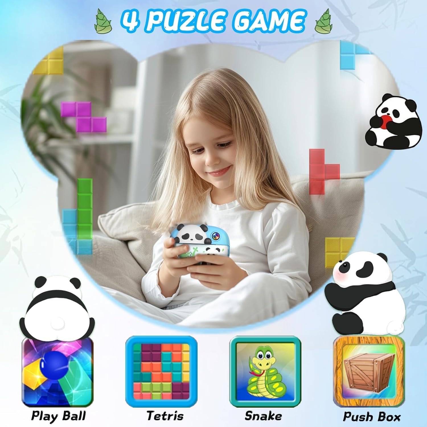 Panda Kids Camera Instant Print Photo with 32G Card, 1080P HD Video Instant Cameras Age 3-12, Digital Toddler Camera Toys with Color Pens for DIY 3-12 Year Old Girls Boys Gifts Birthday, Blue