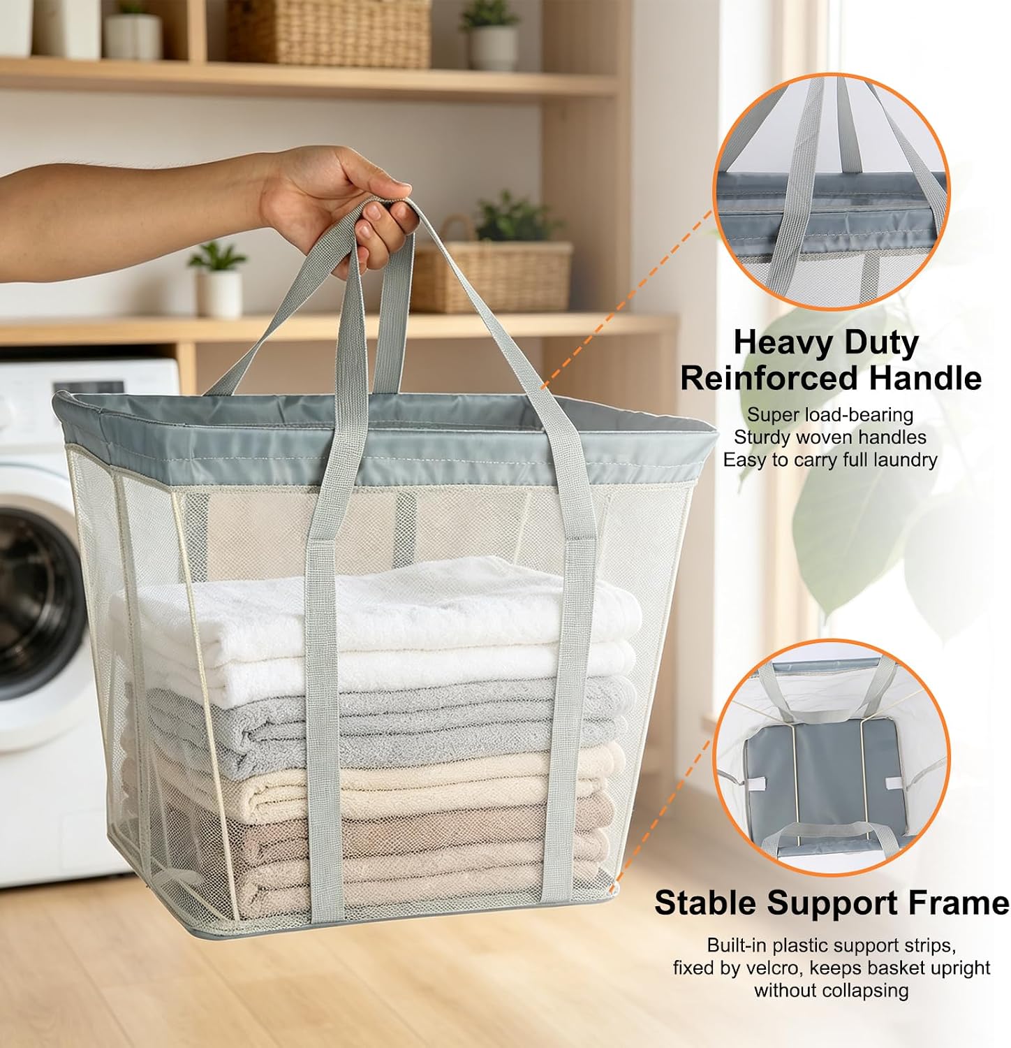 80L Large Foldable Laundry Basket with 2 Laundry Bags and 2 Hooks Wall-Mounted Laundry Hampers with Handles & Capacity Buckle, Dirty Clothes Basket for Bedroom, Bathroom, Dorm