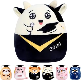 Graduation Stuffed Animal 2026-8 Inch Class of 2026 Graduation Cow Stuffed Animal Gifts, Graduation Plush Pillow with Black Cap Congrats Grad Party Plush Favors