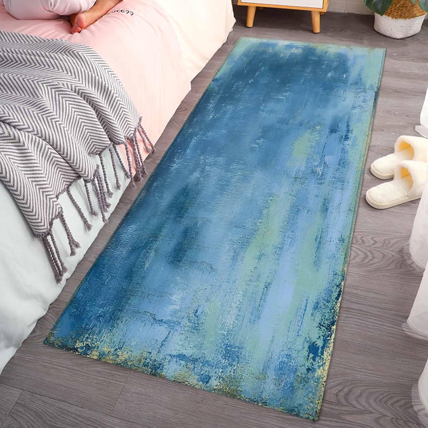 Kitchen Mats for Floor Blue Mottled Texture Abstract Washable Non Slip Kitchen Rugs 1PCS, Modern Minimalist Art Absorbent Standing Mats for Sink Bathroom Office Living Room 15.7x47.2in