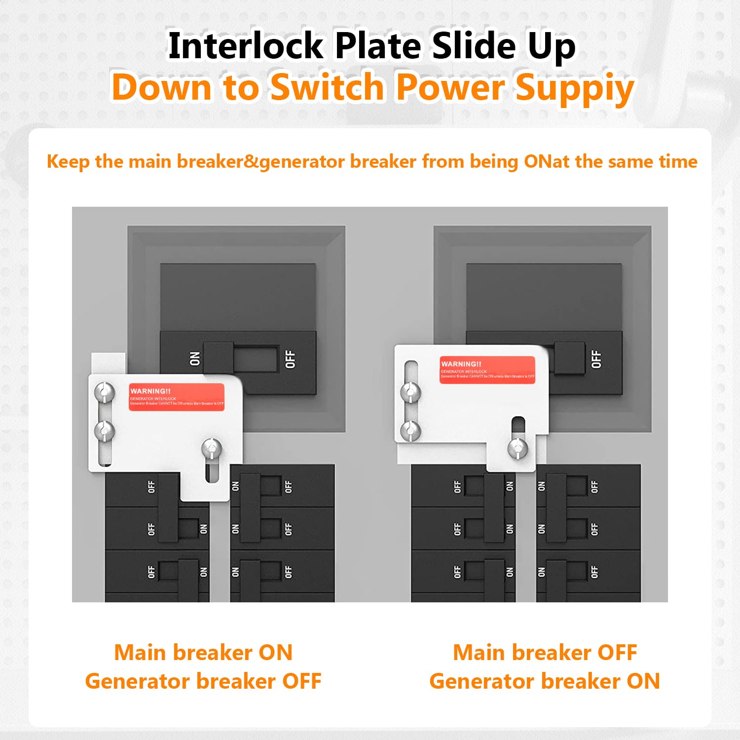 Generator Interlock Kit for Horizontal Main Cutler Hammer CH Series 150 or 200 amp Panels, Generator Horizontal Electrical Interlock Kit, 1 1/2 Spacing Between Main and Branch Breaker(1set)