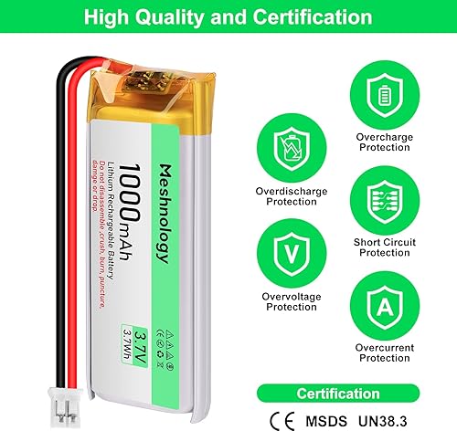 Miniatura 2 de 4 unids 3.7 V 1000 mAh Li batería con cargador USB 102050 1S LiPo batería con placa de protección cinta de goma aislada y micro JST 2.0 enchufe para