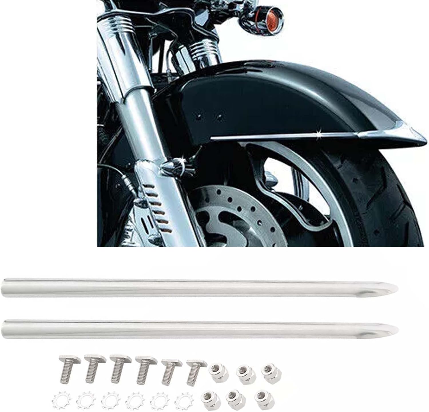 Harley Front Fender Spear Trim Kit, Stainless Steel, Silver, for Touring Electra Glide Road King Ultra Classic Street Glide 1982-2013, Heritage Softail 1986-Up