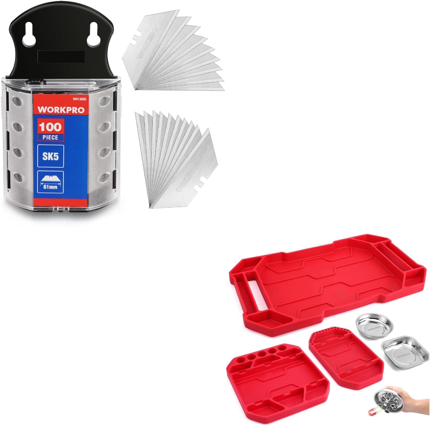 WORKPRO Utility Knife Blades & 5-Piece Non-Slip Tool Tray Set
