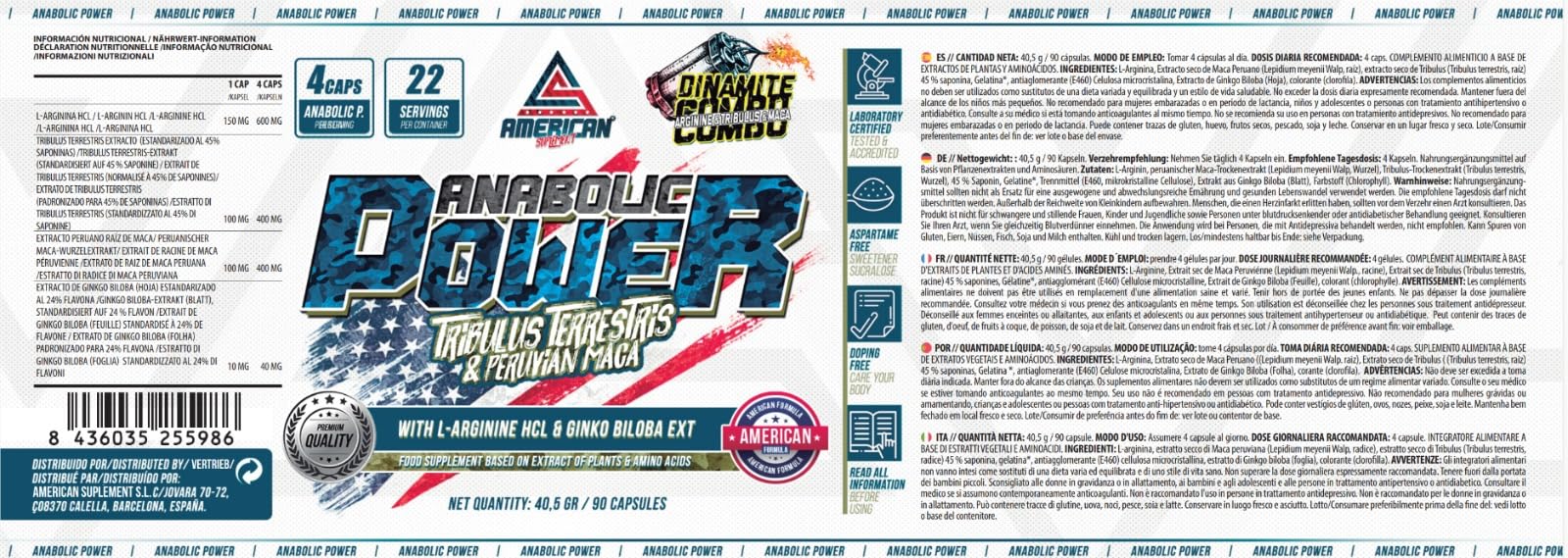 ANABOLIC POWER | Anabolizzanti Naturale | Gusto Neutro | Aiuta ad Aumentare la Tua Massa Muscolare | Arricchito con Ginkgo Biloba | 90 Capsule