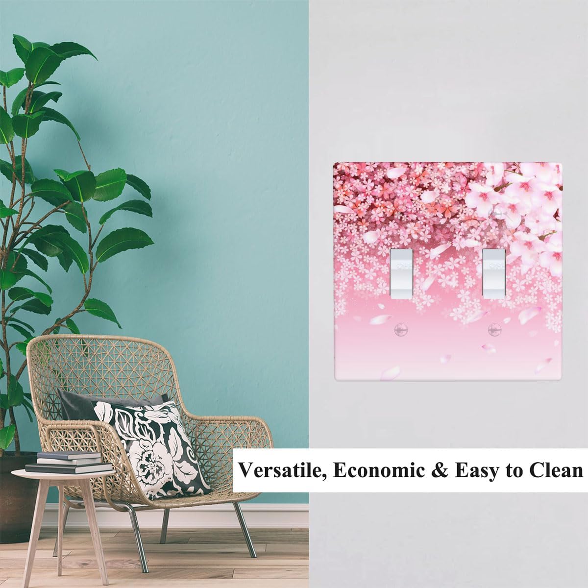 Pink Cherries Double Toggle Light Switch Cover Spring Cherry Blossoms Wall Plate Covers 2-Gang Toggle Switch Plates Home Decorative Office