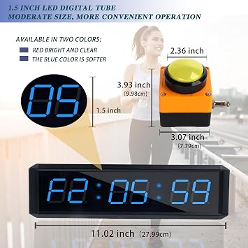Fitness Timer with Stopwatch Button, Suitable for School/exam/Home Exercise/Gym/Gym SMAHEAT Electronic Fitness Timer (1.5 inch six-bit All-Blue)