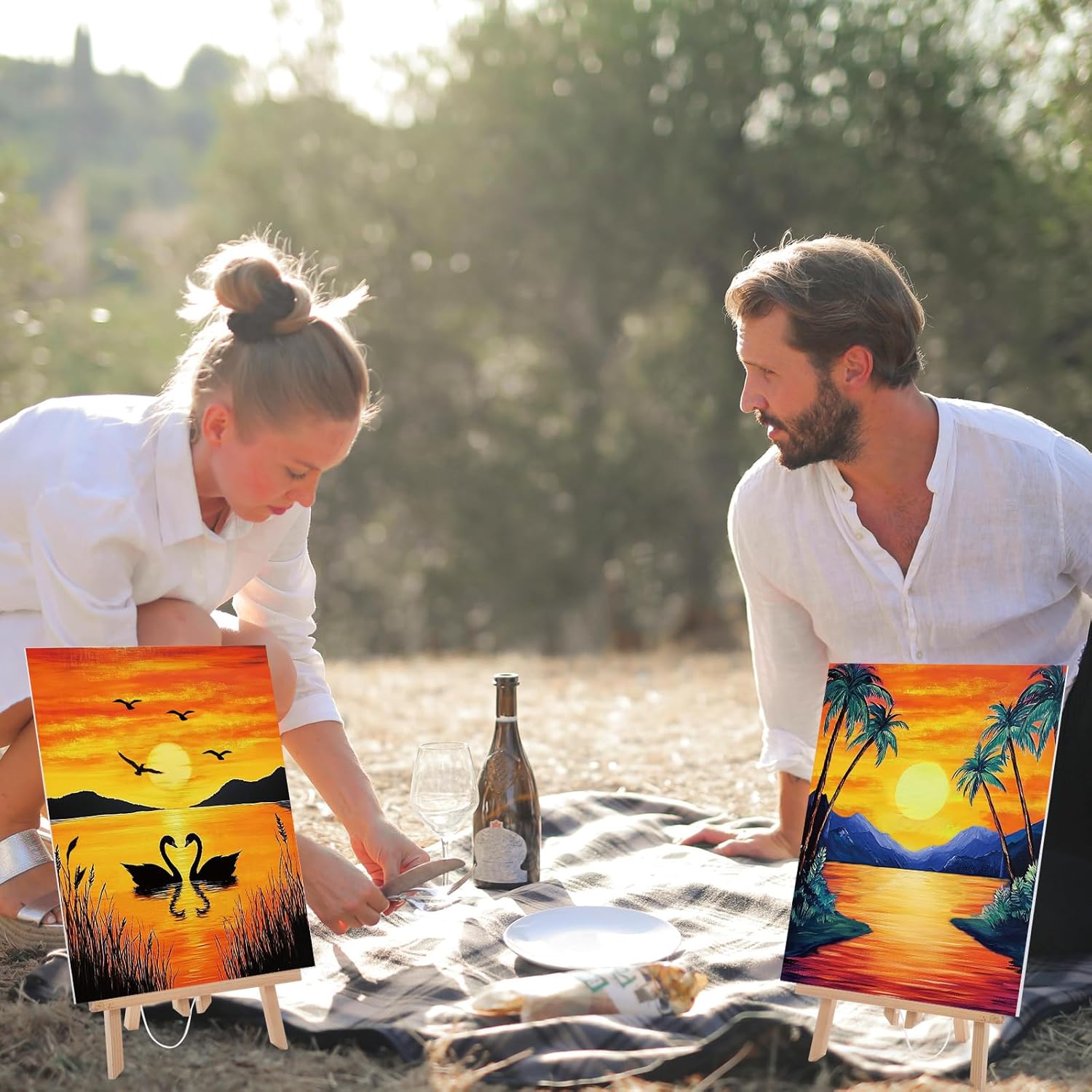 Sherr 24 Pcs Pre Drawn Canvas for Painting Adult Pre Printed Canvas Bulk Sip and Paint Kit Stretched Panels Paint Set for Theme Valentine Painting Night Party Favor(Scenery,8 x 10 Inch)