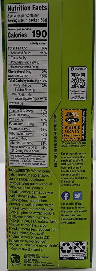 Quaker Dinosaur Eggs! Avena Instantánea Sabor Azúcar Morena, 8 Porciones, Caja 14.1 oz miniatura 4