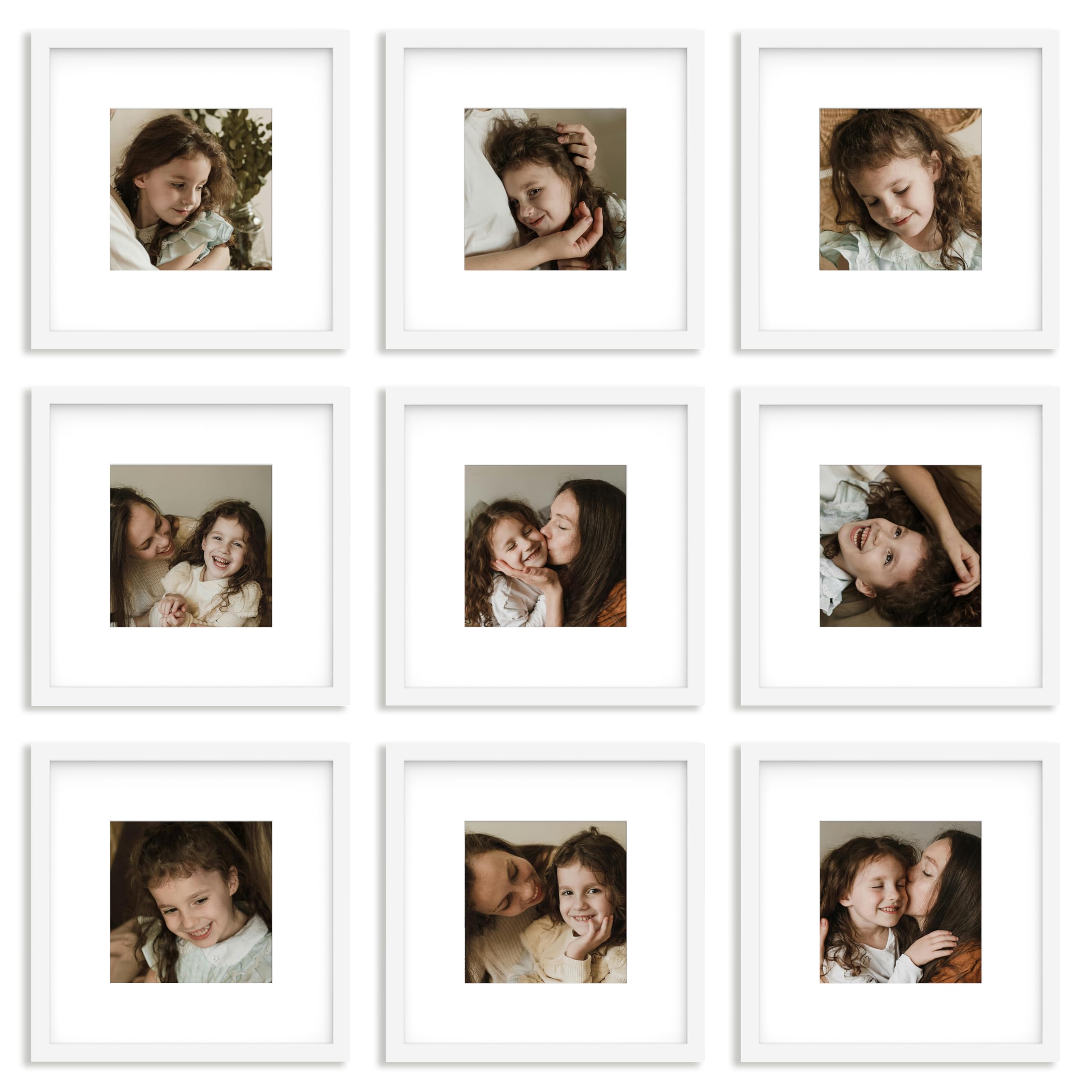 Cadres photo 25,4 x 25,4 cm lot de 9 blancs muraux avec passe-partout 15x15 cm