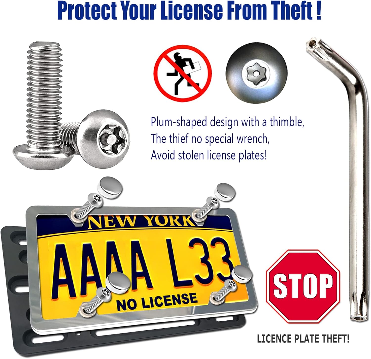Aootf Front License Plate Bracket- Universal Front Bumper Plate Mounting Kit, Car Tag Holder Adapter& Stainless Steel Plate Cover, Anti-Theft Lock Screws, Caps, Nuts, for US Vehicle Trailer Truck