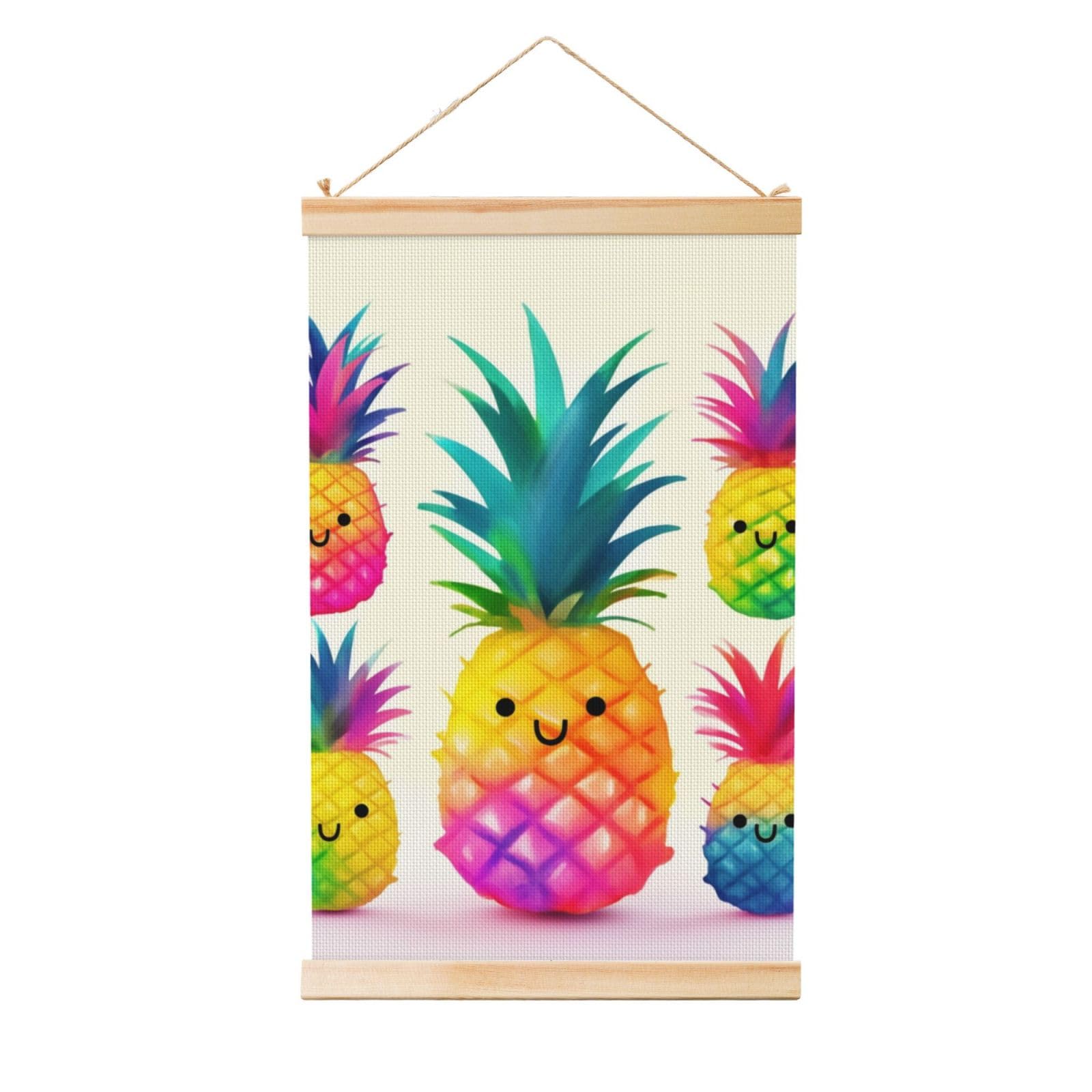 Rainbow Pineapple Cartoon Posters Wooden Shaft Hanging Poster Canvas Prints Scroll Wall Art Painting Vintage Wall Banner Modern Artwork Decor for Home Decor Ready to Hang 20"x30"