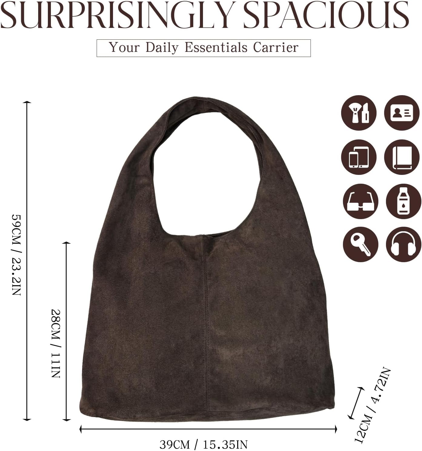 KJMYYXGS Faux Suede Hobo Bag for Women, Slouchy Crescent Shoulder Purse - Trendy 2026 Spring Handbag Suede Tote - Image 5