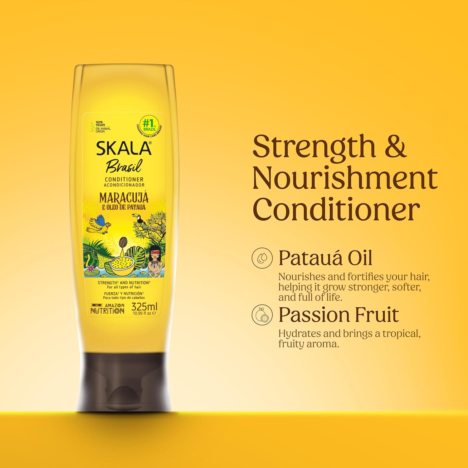 SKALA Brazil Conditioner Maracujá & Patauá Oil – Nourishing & Strengthening Formula – 10.99 fl oz – Free from Sulfates, Parabens & Silicones – For Dry & Damaged Hair