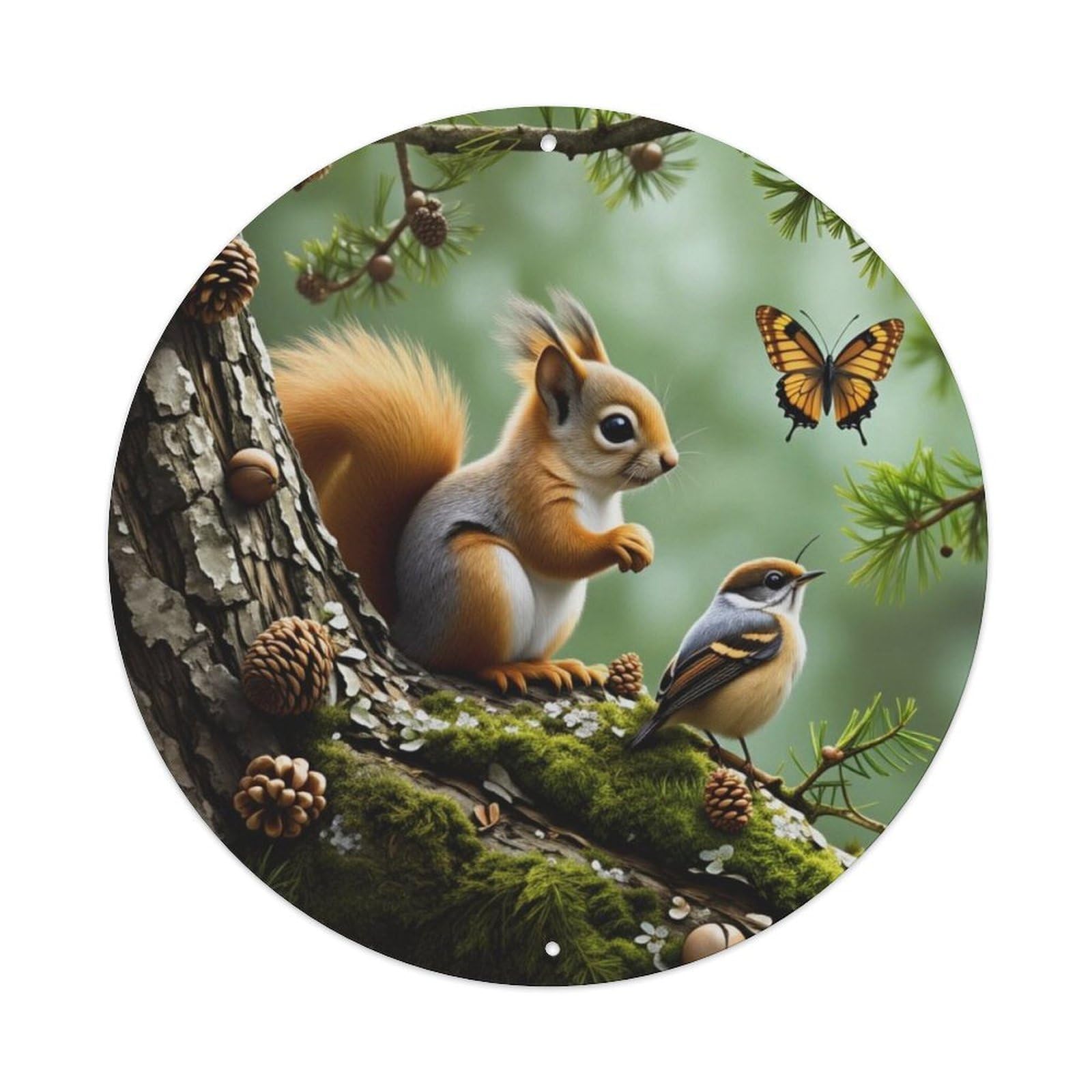 Ldfuieksufg Style Forest Squirrel Bird Butterfly Scenery Round Decor Sign Vintage Aluminium Metal Sign, Retro Wall Decor For Home, Bar, Garage & Farmhouse 20X20cm