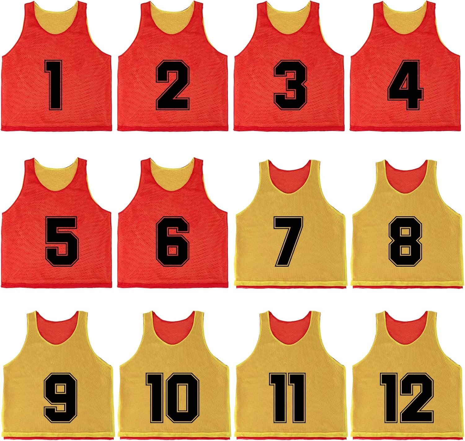 TopTie Sets of 12 (#1-12, 13-24) Numbered Tank Top Reversible Pinnies Training Vests Sports Football Jersey for Adult Youth