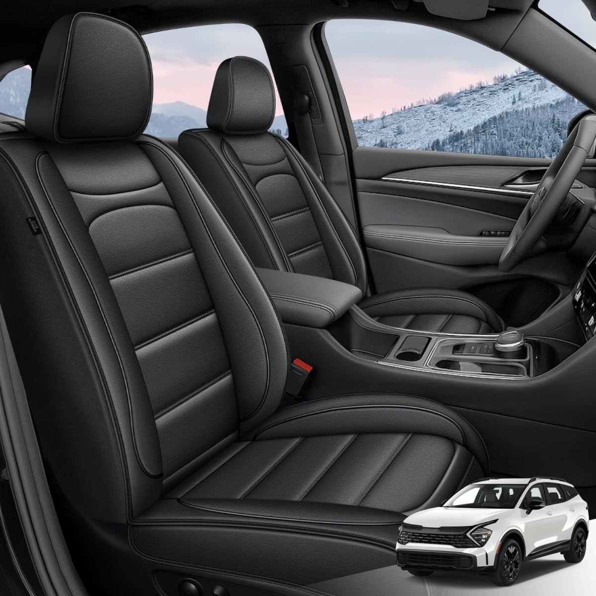 Full Set Seat Covers Fit for Kia Sportage 2023 2024 2025(No fit for LX),Faux Leather Waterproof Automotive Seat Covers with Airbag Compatible(Black, 2 Rows 5 Seats)
