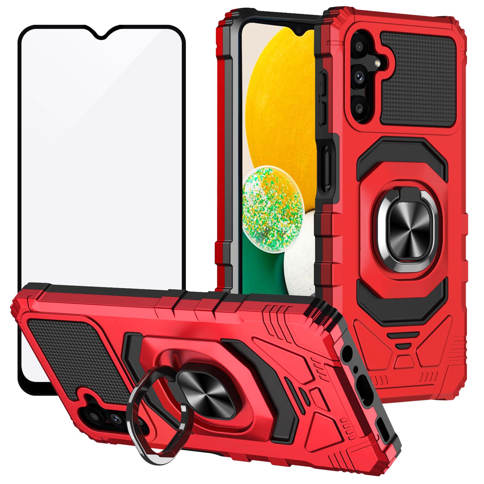 Ailiber Case for Samsung A15, Galaxy A15 5G Case with Tempered Glass Screen Protector, Ring Kickstand for Magnetic Car Mount, Heavy Duty, Shockproof